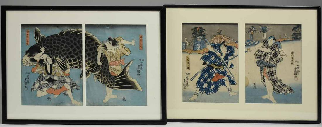 Two Japanese Woodblock Prints, Diptychs (1 of 11)
