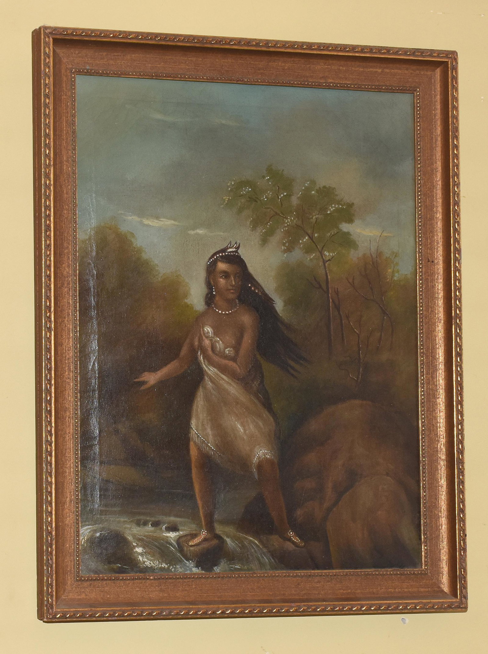 A.D. Fletcher Oil, 1886, “The Chief’s: Oil on canvas, “The Chief’s Daughter” inscribed on reverse under lining, “Chief’s Daughter, A.D. Fletcher, Painter, Sept. 1886.” With accompanying letter from Vose 