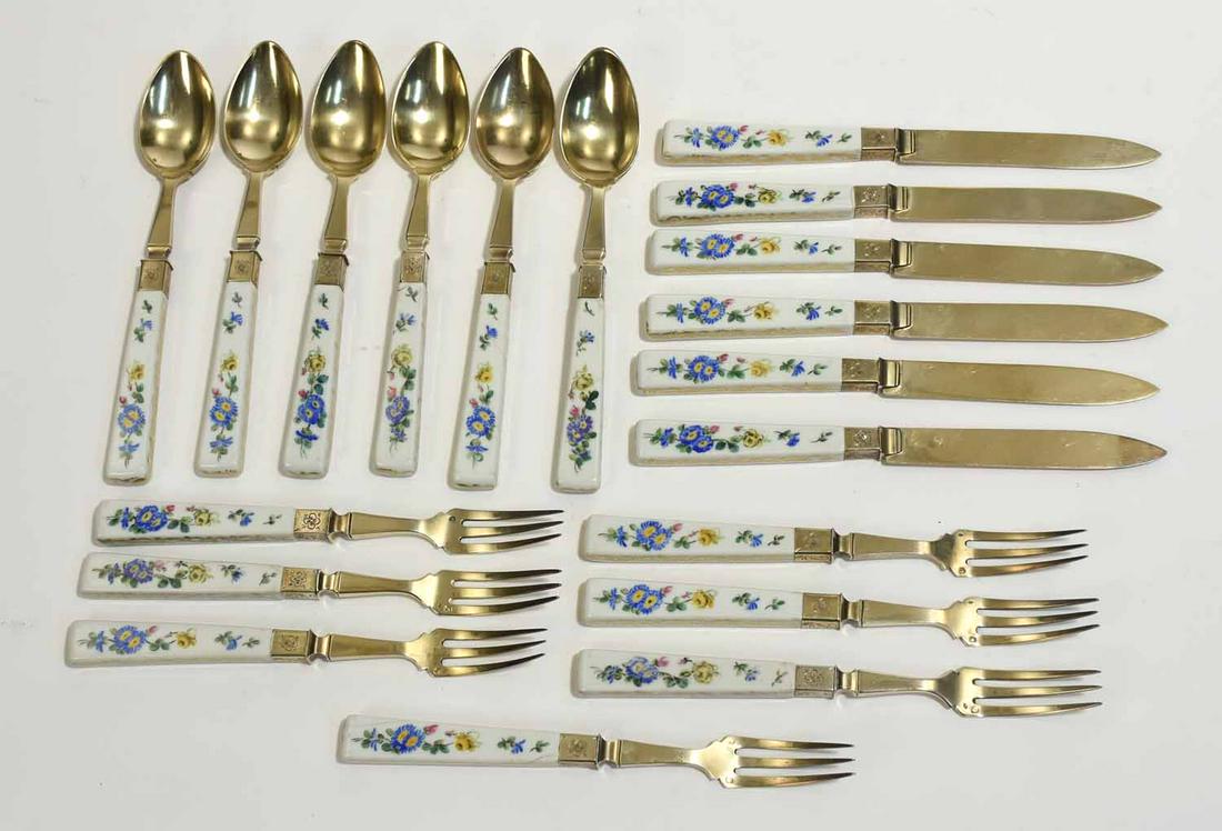 Set of French Silver Vermeil and Porcelain Flatware (1 of 8)