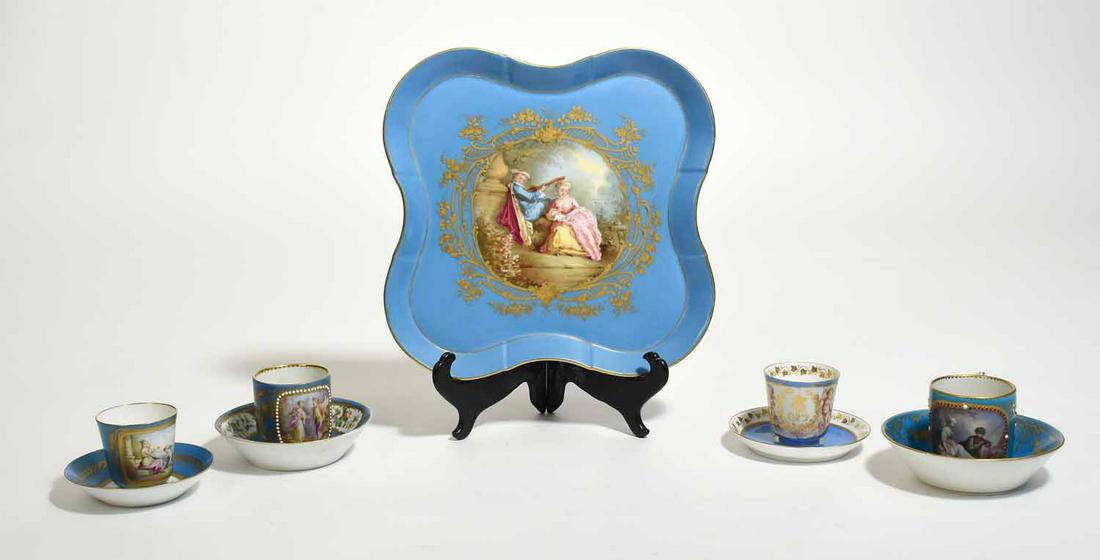 19th C. Sévres Tea Tray with Four Cups and Saucers (1 of 18)