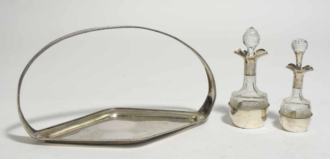 Cut Glass and Sterling Decanters and Tray (1 of 7)