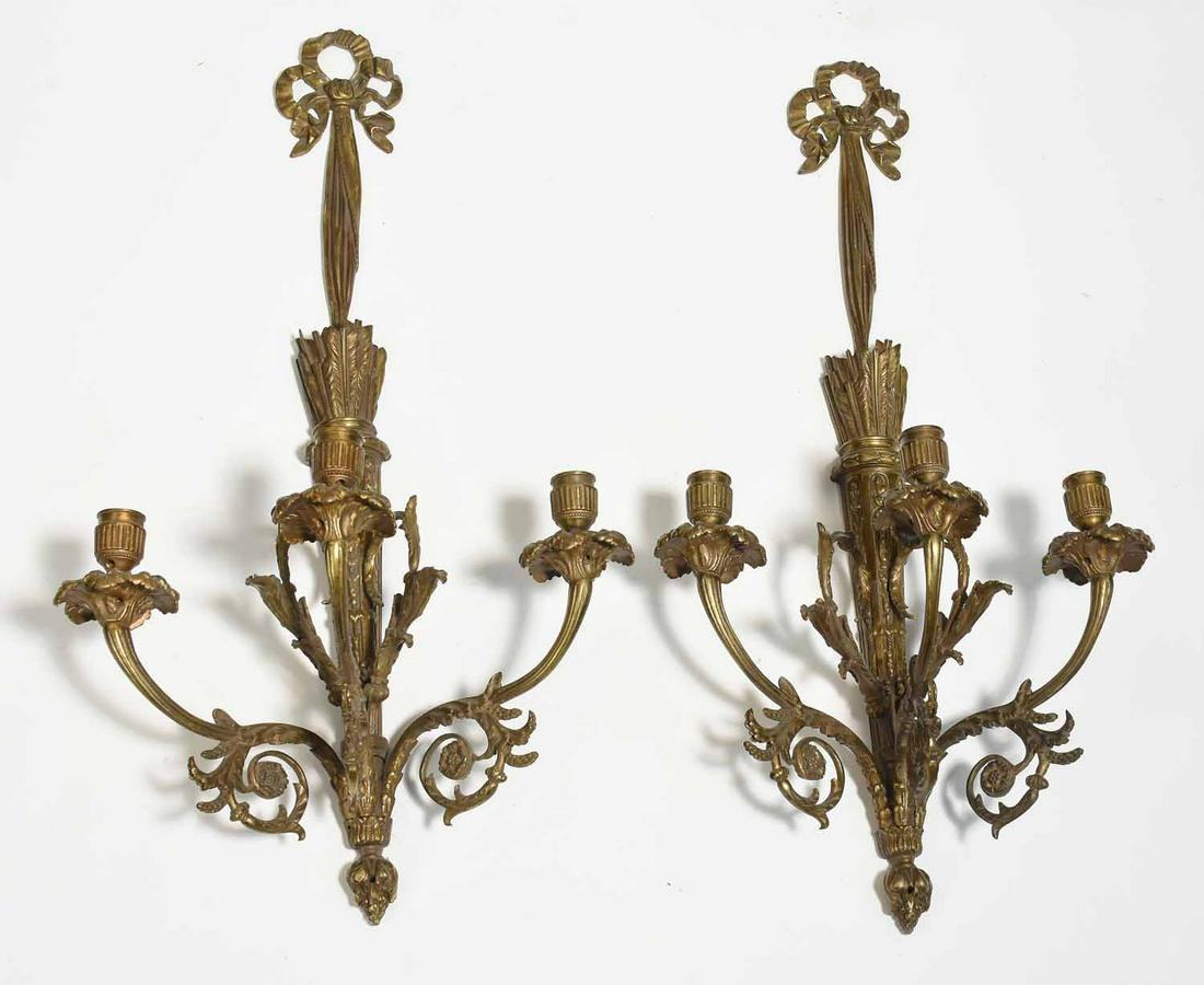 Pair of 19th C. French Brass Sconces (1 of 8)