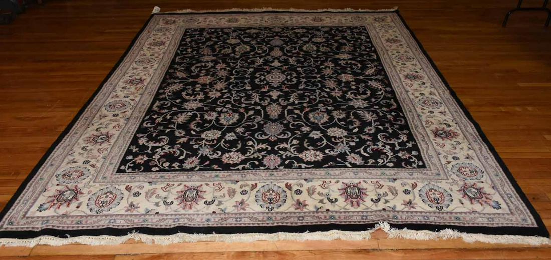 Oriental Rug, Black Ground: Oriental rug with black ground and ivory border, 123” x 98”. 