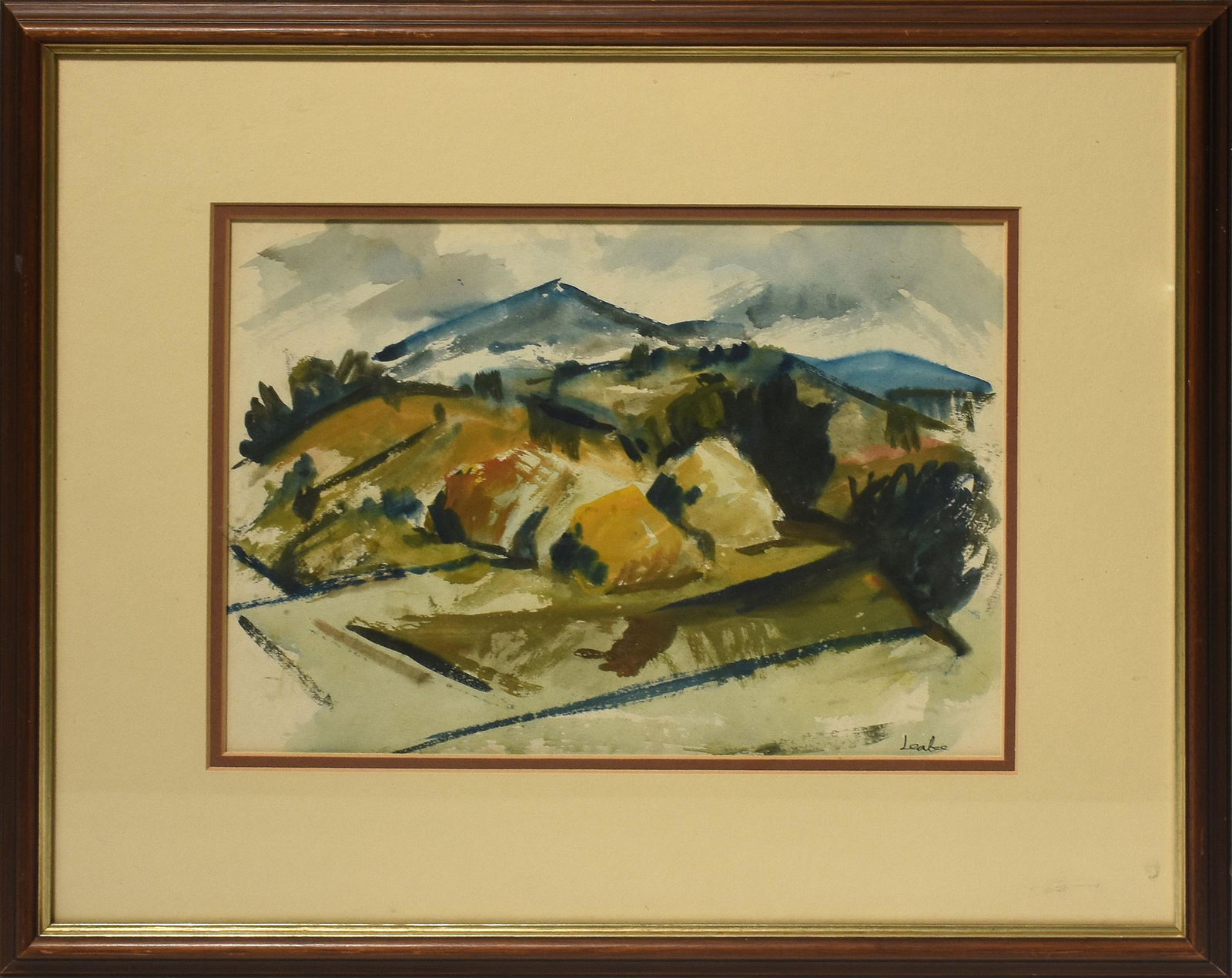 Eugene Leake (MD, 1911-2005) Watercolor: Eugene Leake (MD, 1911-2005) watercolor of mountainous landscape, 10" x 16", signed lower right