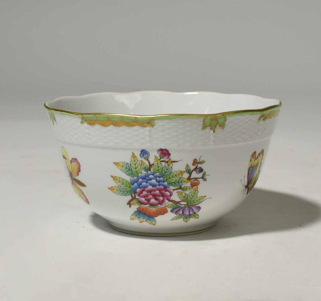Herend Porcelain Bowl: Herend porcelain bowl, butterfly and flower decoration, 7.5" dia. x 4"H.