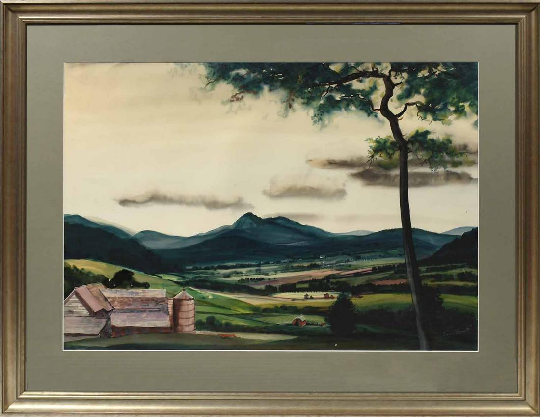 Dean Fausett (VT, 1913-1998) Watercolor: Dean Fausett (VT, 1913-1998) Watercolor, Vermont landscape, signed lower right, 21” x 29” image, 30” x 38” overall. 