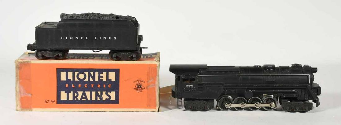 Lionel 671 6-8-6 steam turbine, 671W tender: Lionel 671 6-8-6 steam turbine, 671W tender with original box