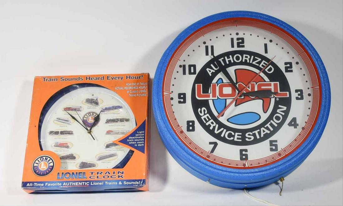 Lionel Service Station electric wall clock and lighted: Lionel Service Station electric wall clock and lighted display sign, Bachmann Trains