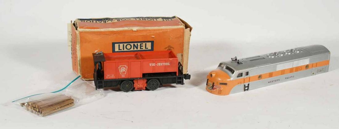 Lionel 55 Tie-Jector Car: Lionel 55 Tie-Jector Car, with rough original box, 2345 F# A Unit shell.