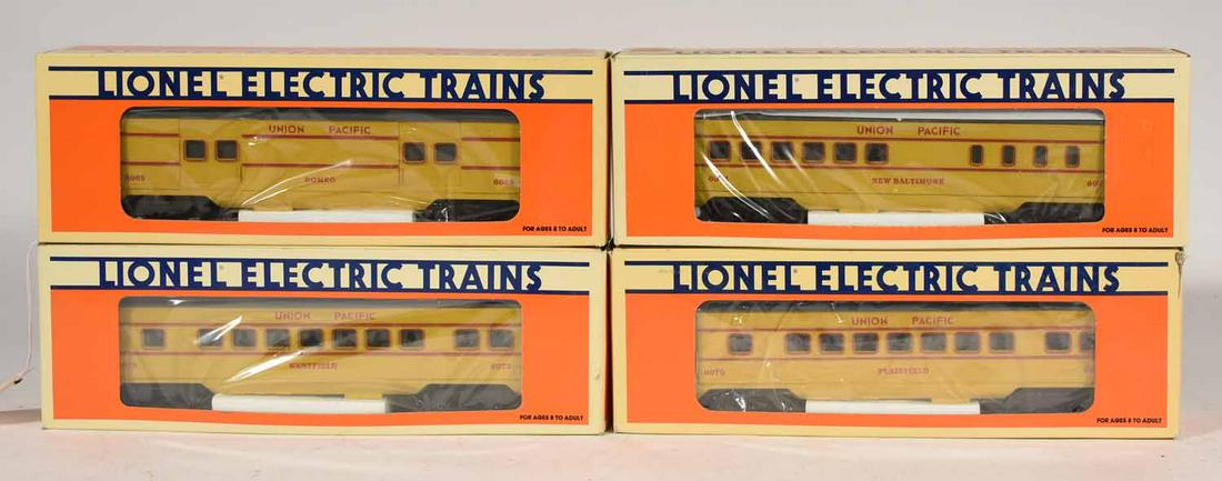 Lionel Union Pacific Passenger Set: Lionel Union Pacific Passenger Set, 16068 Romeo, 16070 Plainfield, 16071 New Baltimore, 16073 Westfield, original boxes.