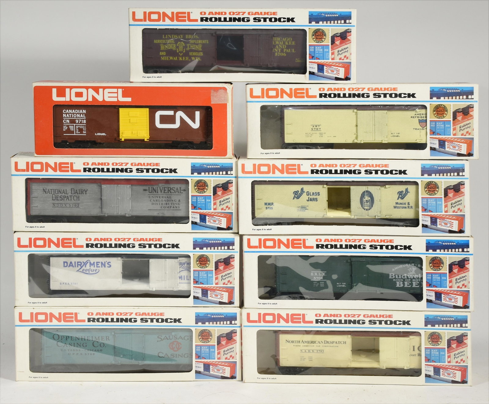 Lionel Freight Cars, original boxes: Lionel Freight Cars, original boxes, 5700,5701,5702,5703,5704,5705,5706,5707,9718.
