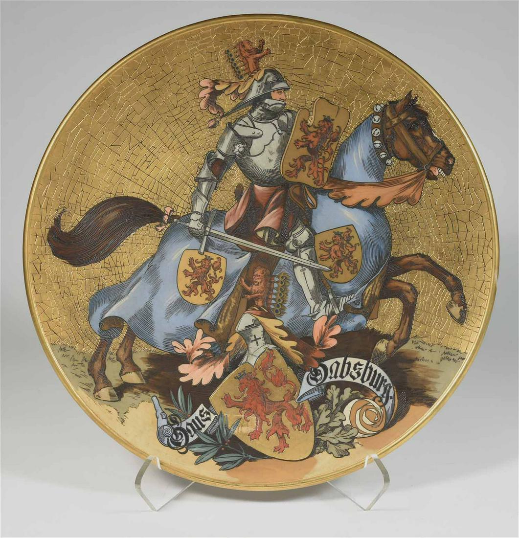 German Mettlach charger: German Mettlach charger, #2188, "House of Habsburg", 17"D