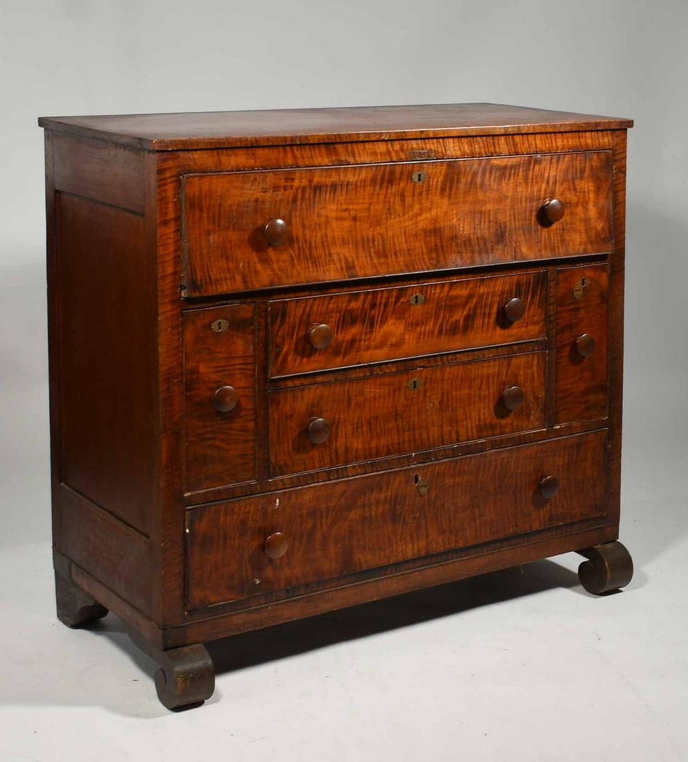 19th C. Vermont tiger maple and cherry sideboard: 19th C. Vermont tiger maple and cherry sideboard with bottle drawers, Ca. 1840’s - 44"W. x 42.5"H. x 21"D