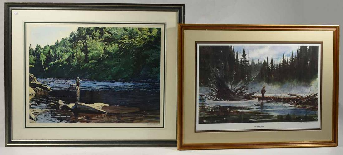 Two sporting lithographs, John Swan & Henry McDaniel: Two sporting lithographs, “The White Canoe” pencil signed limited edition of 300, Anglers Club, John Swan 19” X 28” (sight size) along with Pencil signed limited edition of 400