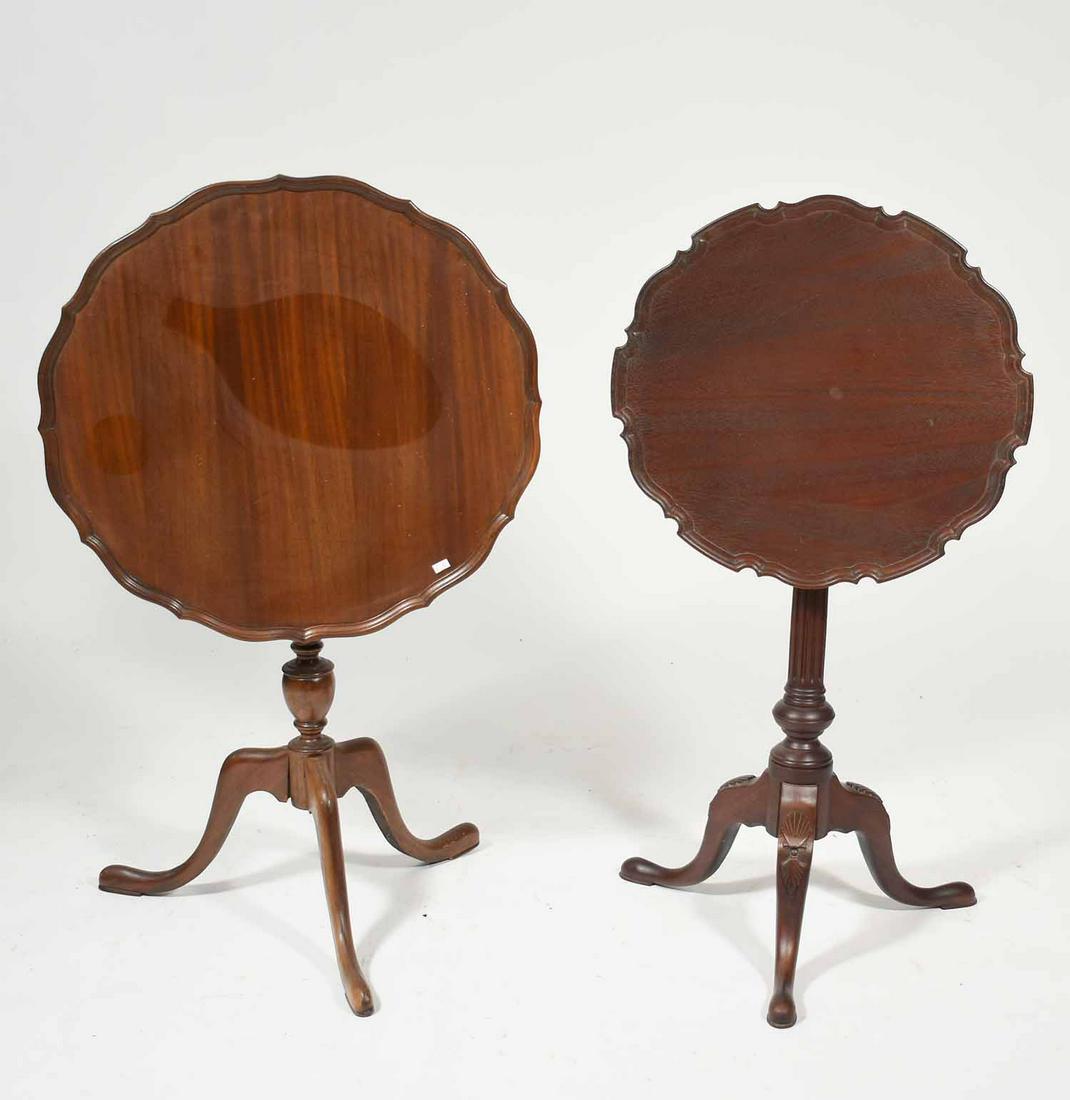 2 mahogany reproduction pie crust stands: Two mahogany reproduction pie crust stands, 24"dia. x 28"H. and 20"dia. x 28.5"H