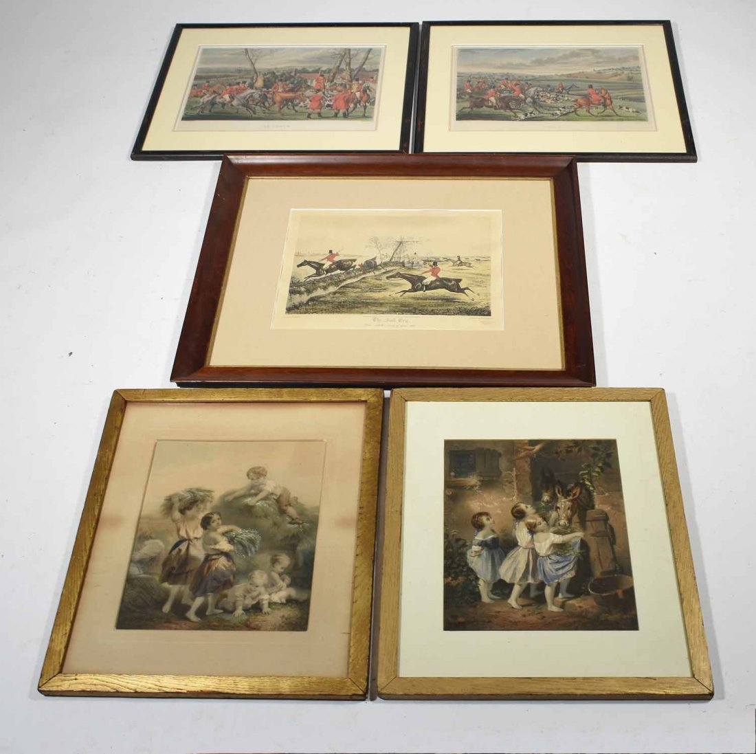 5 colored prints, H. Alken/ G. Hunt and others: Three colored sporting prints, H. Alken/ G. Hunt and H. Alken/ R.O. Reeve and others - 5 pieces