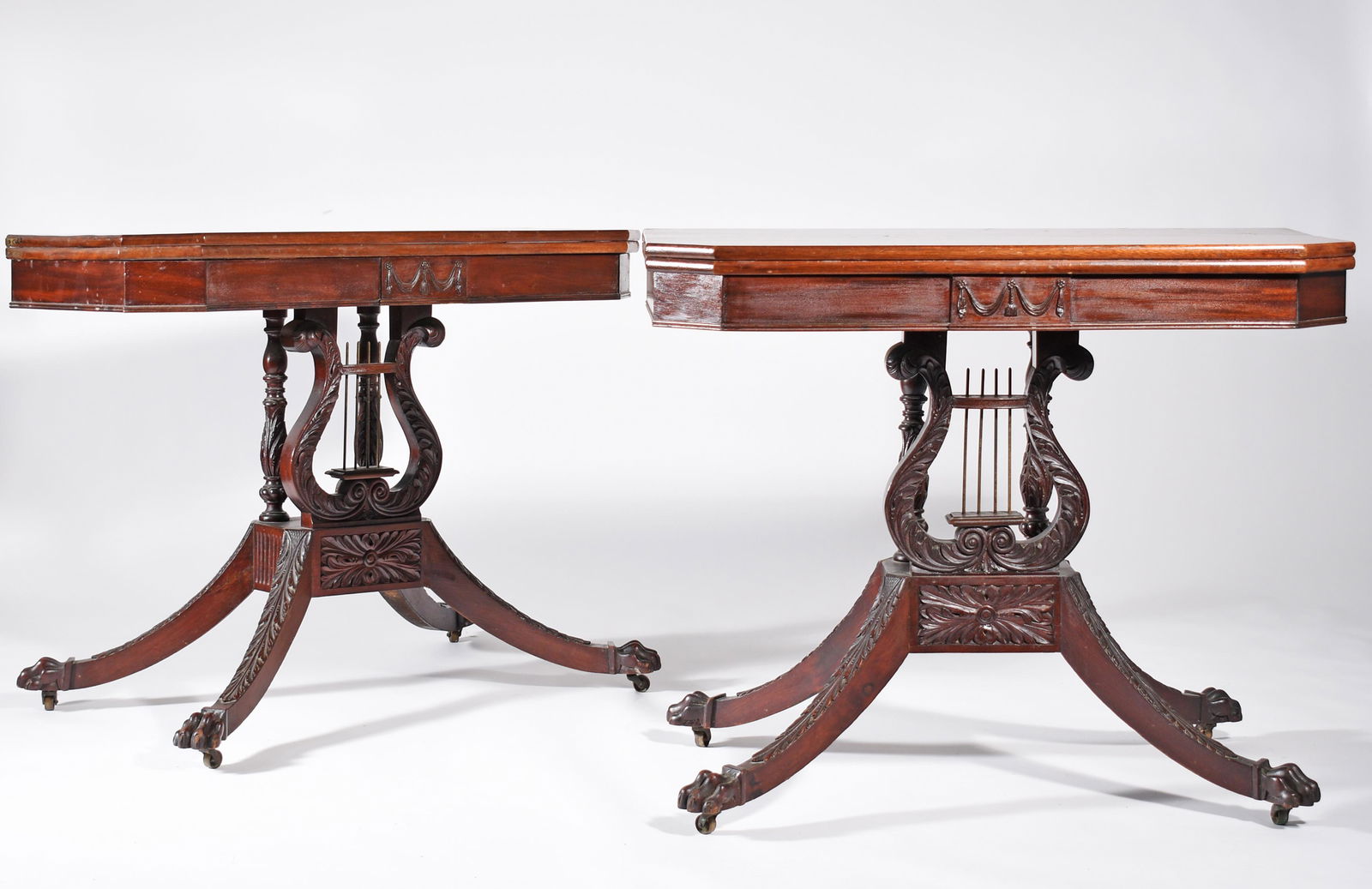 Pair of 19th C. NY Lyre base card tables (1 of 4)