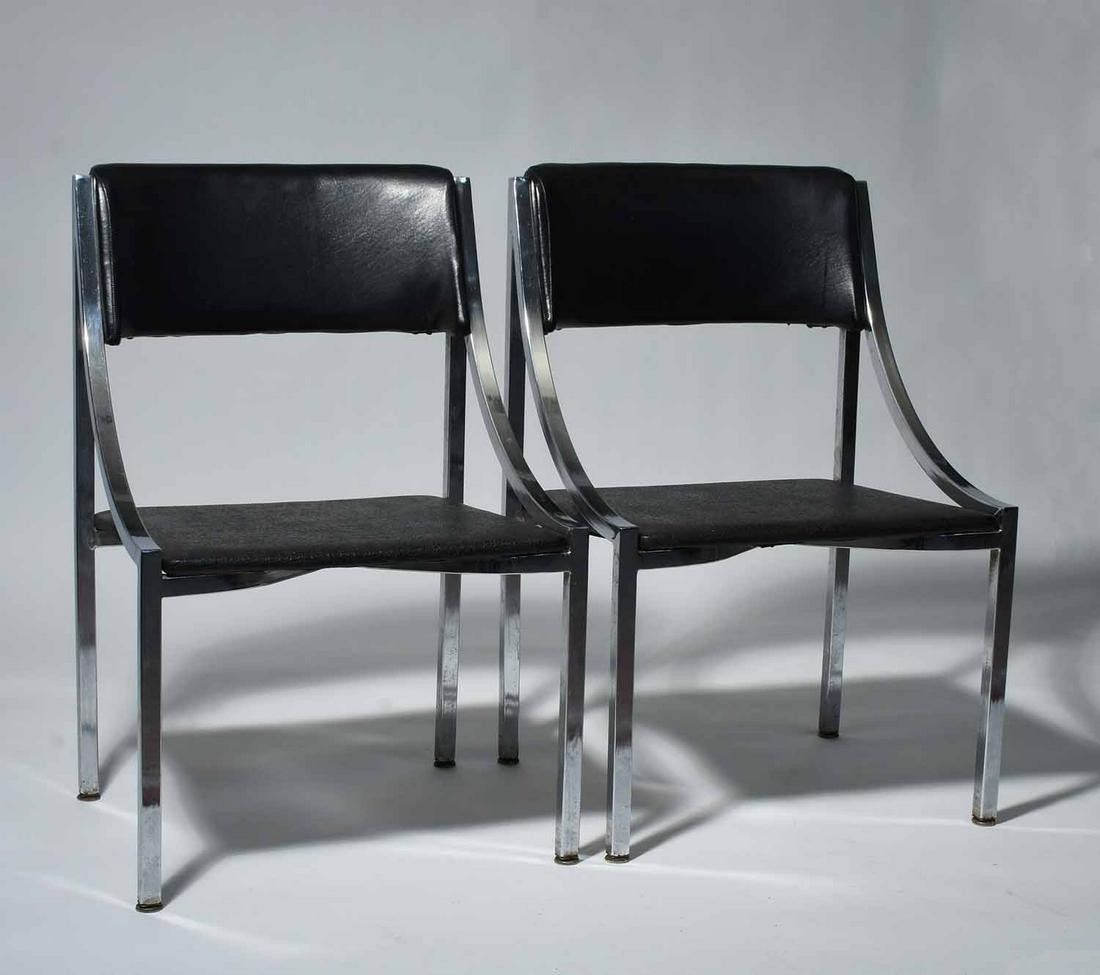 Wolfgang Hoffmann (Austrian, 1900 - 1969). Side Chairs: Wolfgang Hoffmann (Austrian, 1900 - 1969). Side Chairs in Chrome and Vinyl, 1950s. Manufactured by Howell Company, the underside with old Howell label, 31" H, 19 1/2" W, 17 3/4" D, 15 1/2" Seat Height