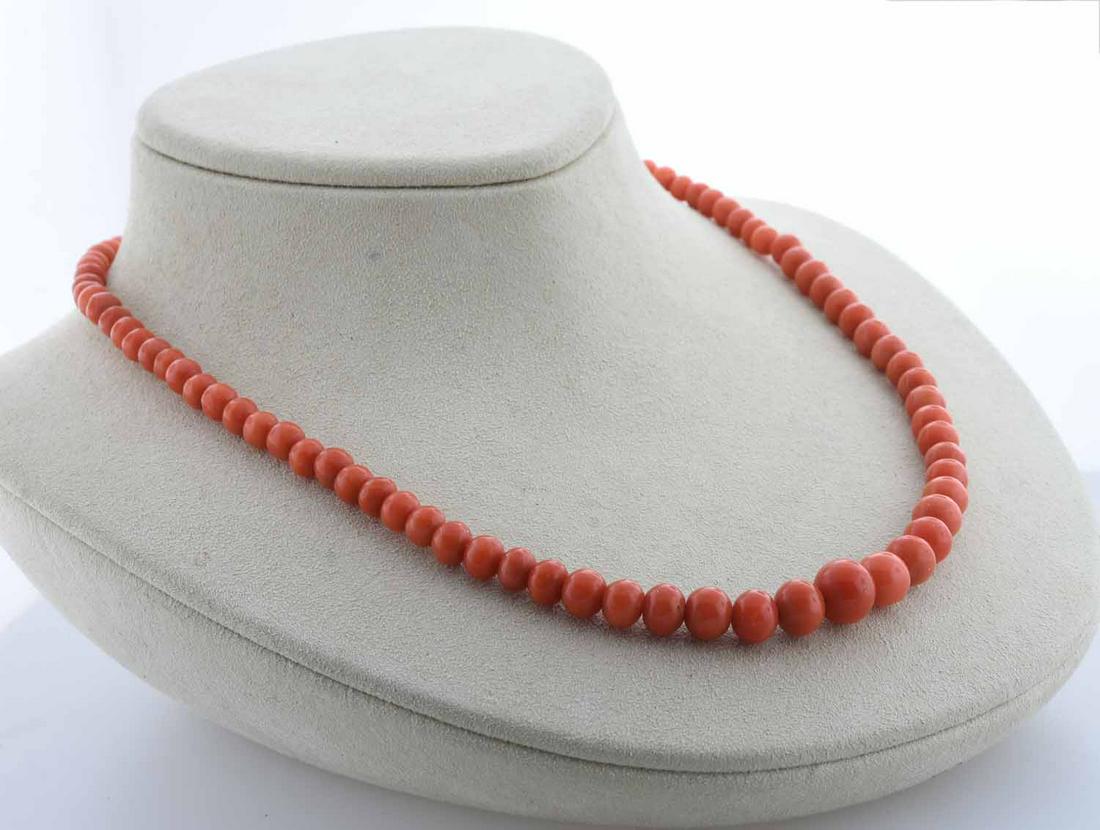 20" coral necklace: 20" coral necklace, graduated beads from 4.4 to 9 mm, rich even color, 20" L