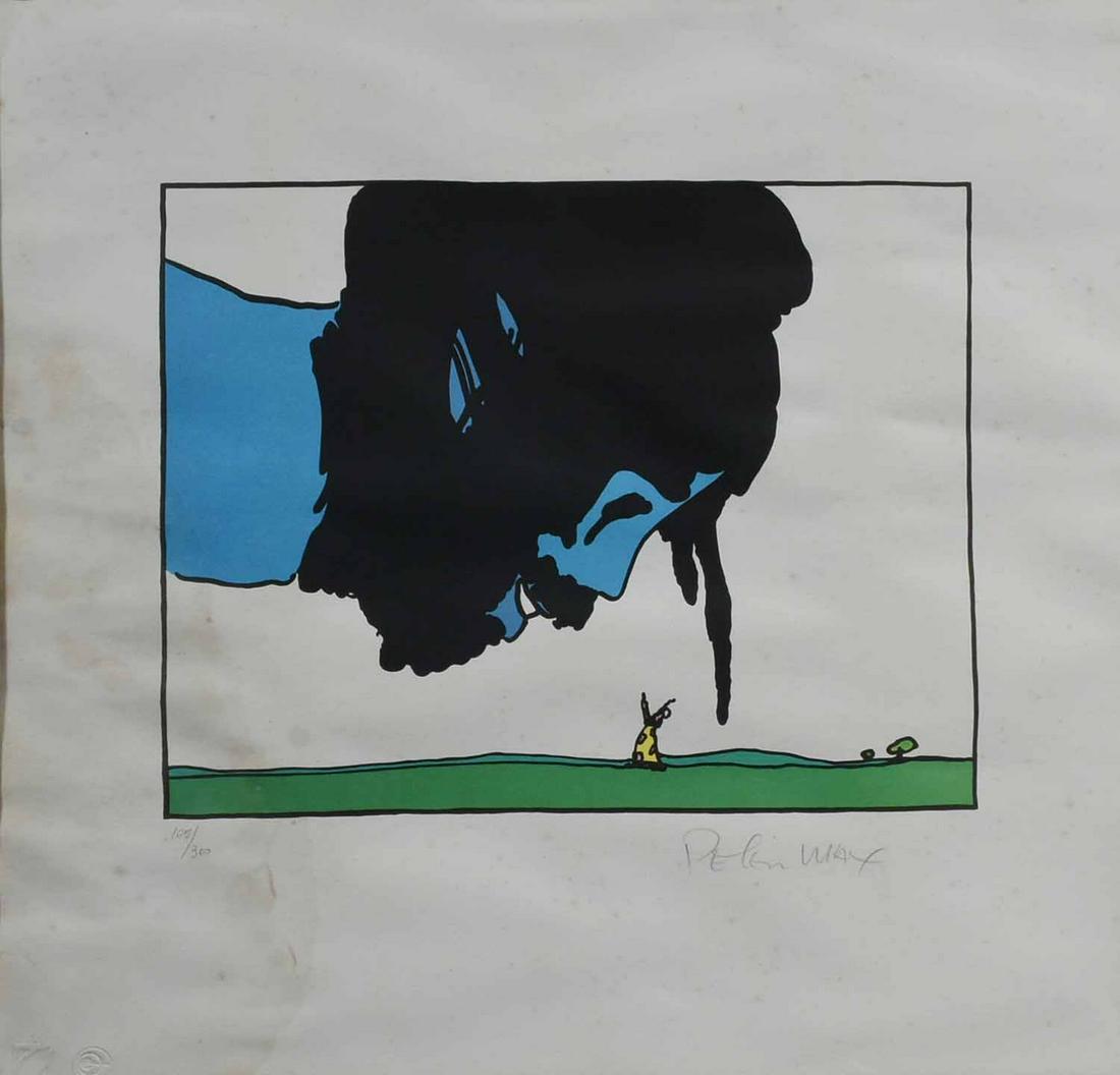 Signed Peter Max (American, B. 1937). Litho: Peter Max (American, B. 1937). Blue Giant, Edition 105/300, circa 1965. Color lithograph, signed "Peter Max" l.r. and numbered l.l. in graphite. The paper with embossed symbols l.l. Sight 15 1/4" x 15