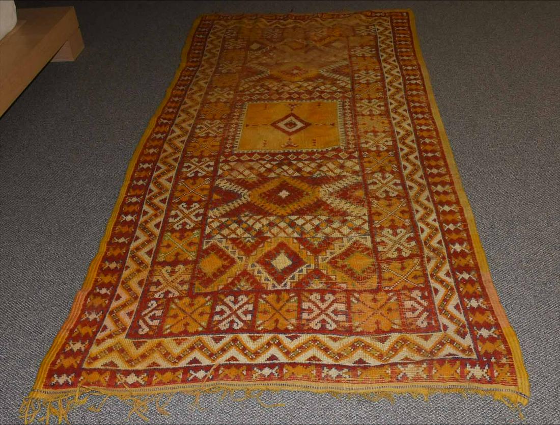 Vintage Oriental runner : Vintage Oriental runner with bold yellow and red field, tribal design, 4’6” X 9’8”
