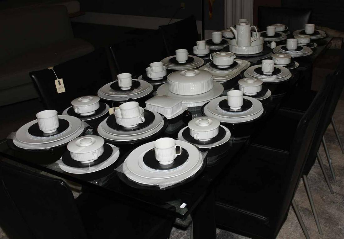 Rosenthal, Germany "Variation" black and white: Rosenthal, Germany "Variation" black and white 126-piece china set, ca. 1980's. All marked "Rosenthal Germany" on bottom. The porcelaine noir designed by Tapio Wirkkala (Finland). The Modulation White