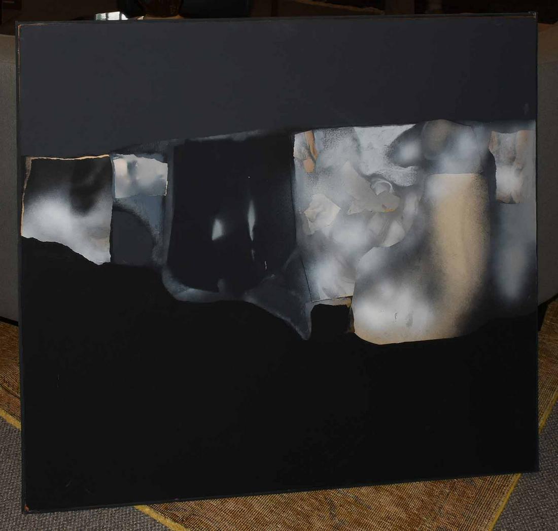 Rudolf Baranik. Lumen, circa 1970's. Collage on board: Rudolf Baranik (Lithuanian-American, 1920 - 1998). Lumen, circa 1970's. Collage on board with old Lerner-Heller Gallery label on reverse, 41 3/4" x 36". Frame 42 1/4” x 36 3/4”. This artis