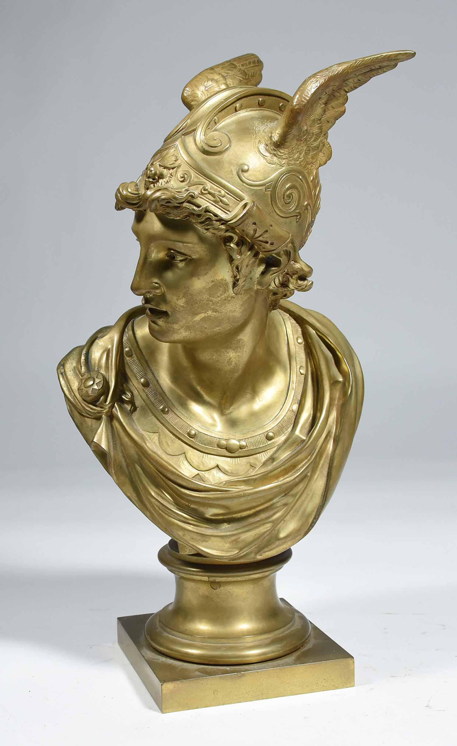 LATE 19TH/ E. 20TH C. DORÉ GILT HERMÈS BRONZE: Made in two parts, 17” H X 9” W. 