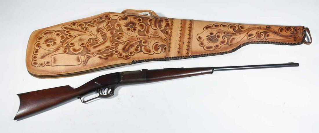 SAVAGE LEVER ACTION RIFLE PERCH BELLY: SAVAGE LEVER ACTION RIFLE PERCH BELLY .38-55 - PAT. JULY 25 1893. Serial #39975 with later Mexican tooled leather case