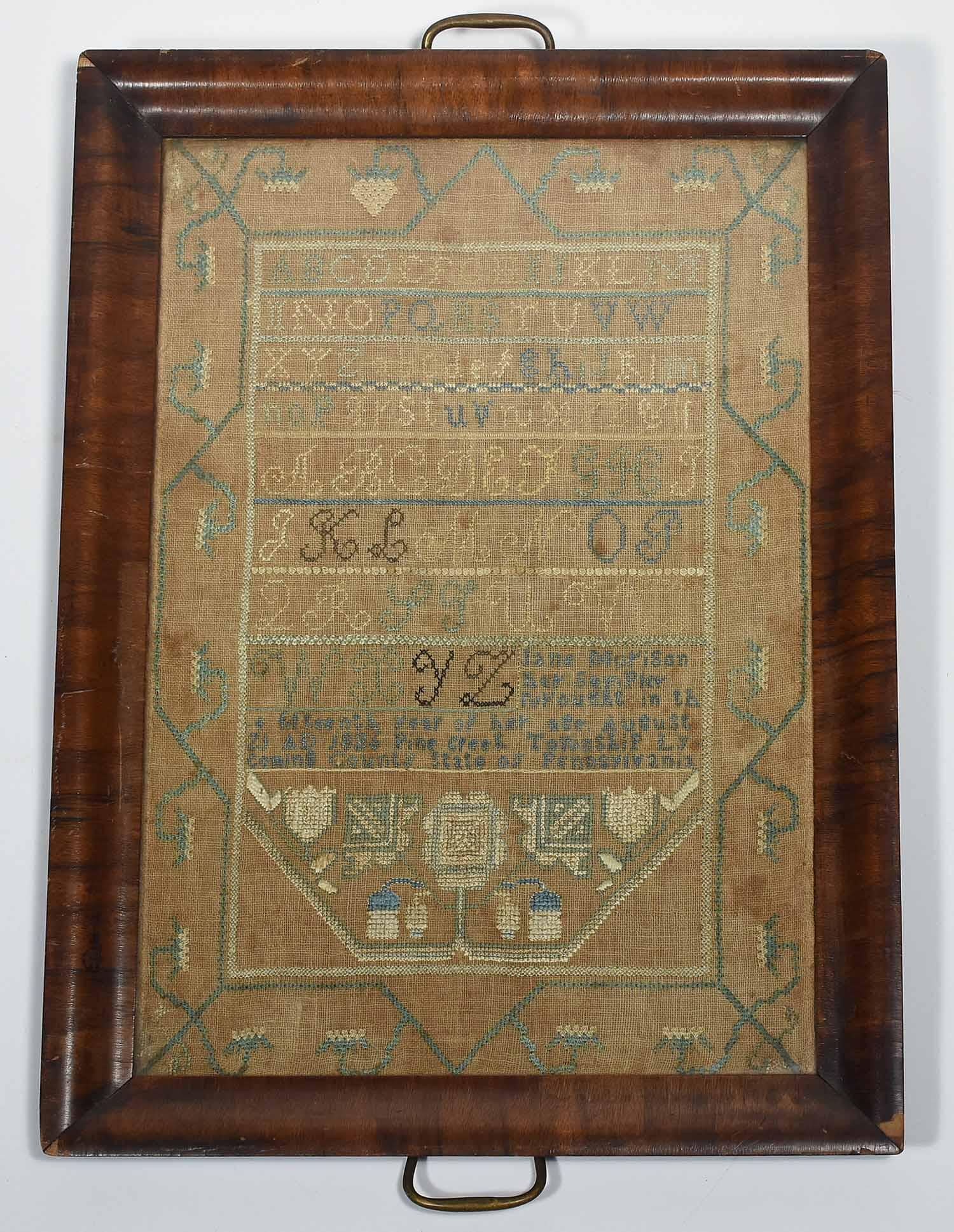 NEEDLEWORK SAMPLER BY JANE MORISON, 1836, PINE CREEK, (1 of 5)