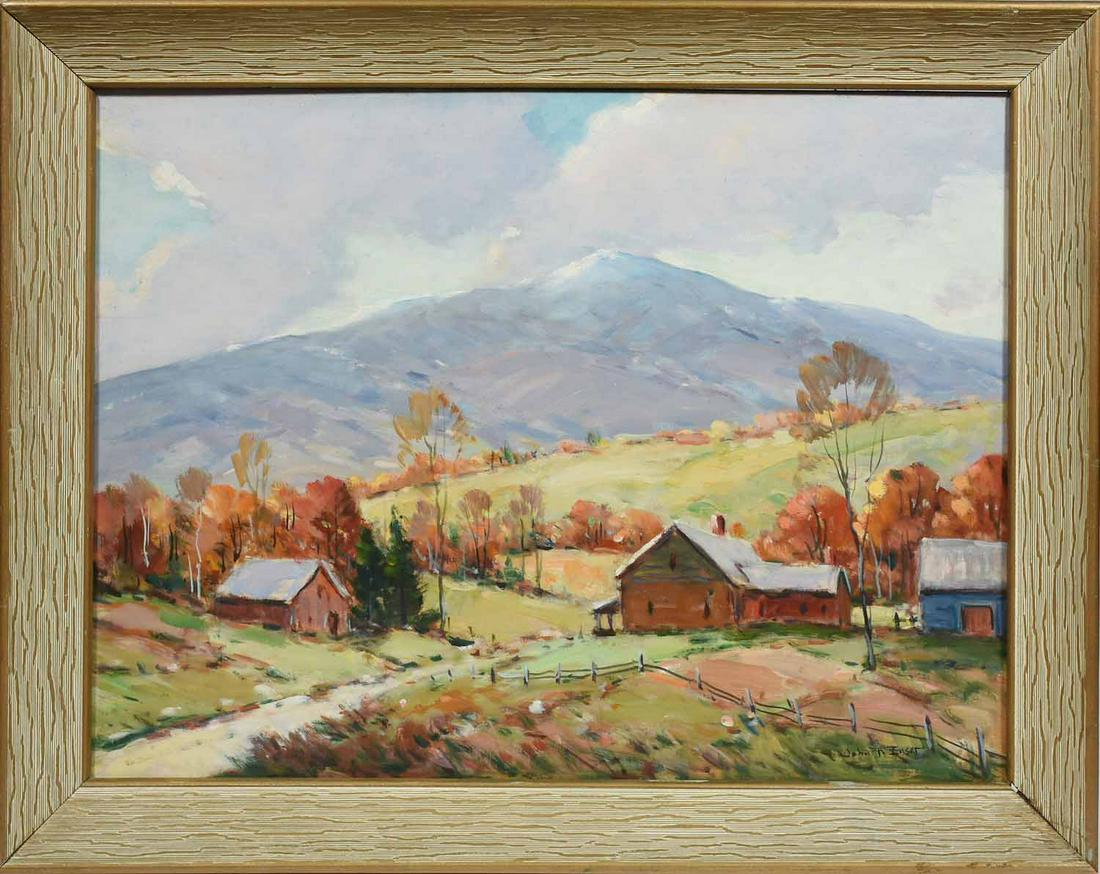 JOHN F. ENSER, EARLY-MID 20TH C. O/CB, EARLY SNOW ON (1 of 8)