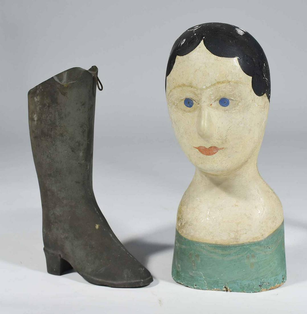 PAPIER-MÂCHÉ MILLENARY HEAD AND TIN BOOT (1 of 9)