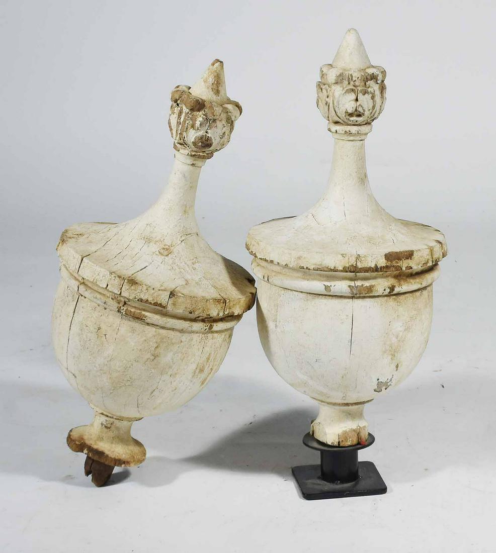 PAIR OF ANTIQUE ARCHITECTURAL ACORN-FORM CARVED WOOD (1 of 6)