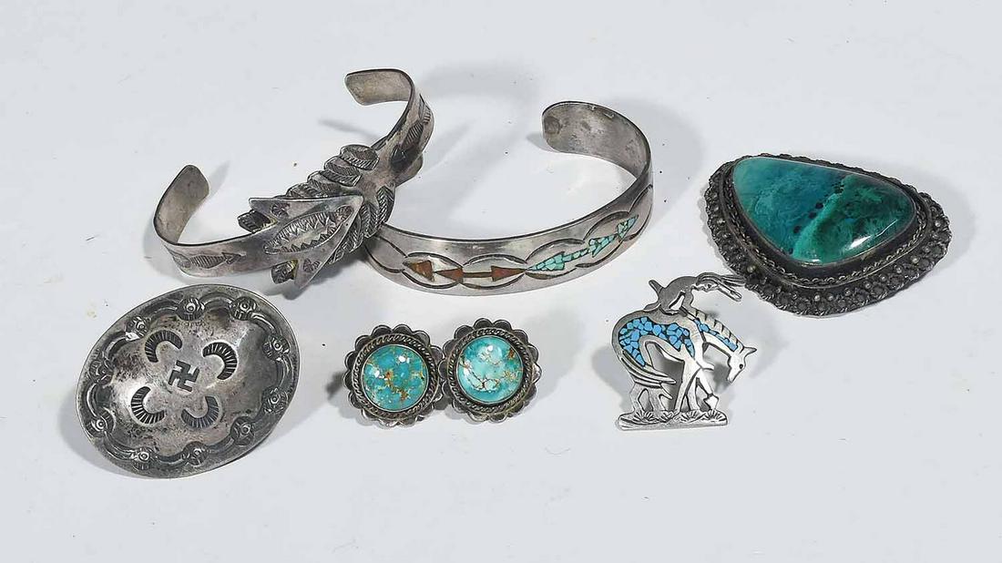 COLLECTION OF NAVAJO STERLING AND COIN SILVER JEWELRY (1 of 7)
