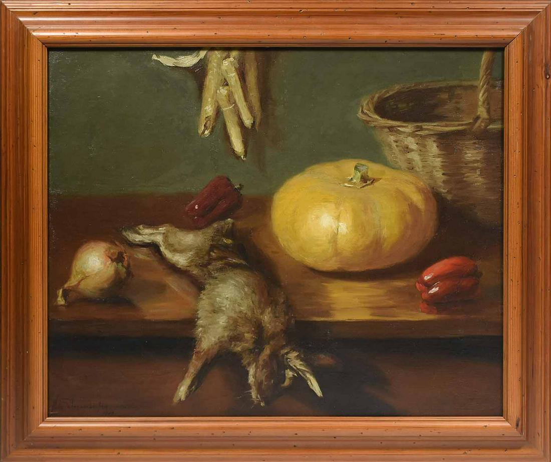 NELLIE SCHANZENBACHER, 1909 O/C, STILL LIFE OF HARE (1 of 7)