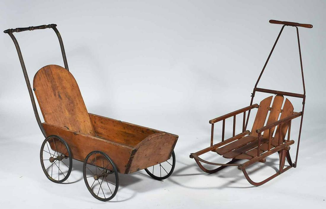 TWO CLASSIC VINTAGE CHILD’S TOYS: SLEIGH AND PUSH (1 of 5)
