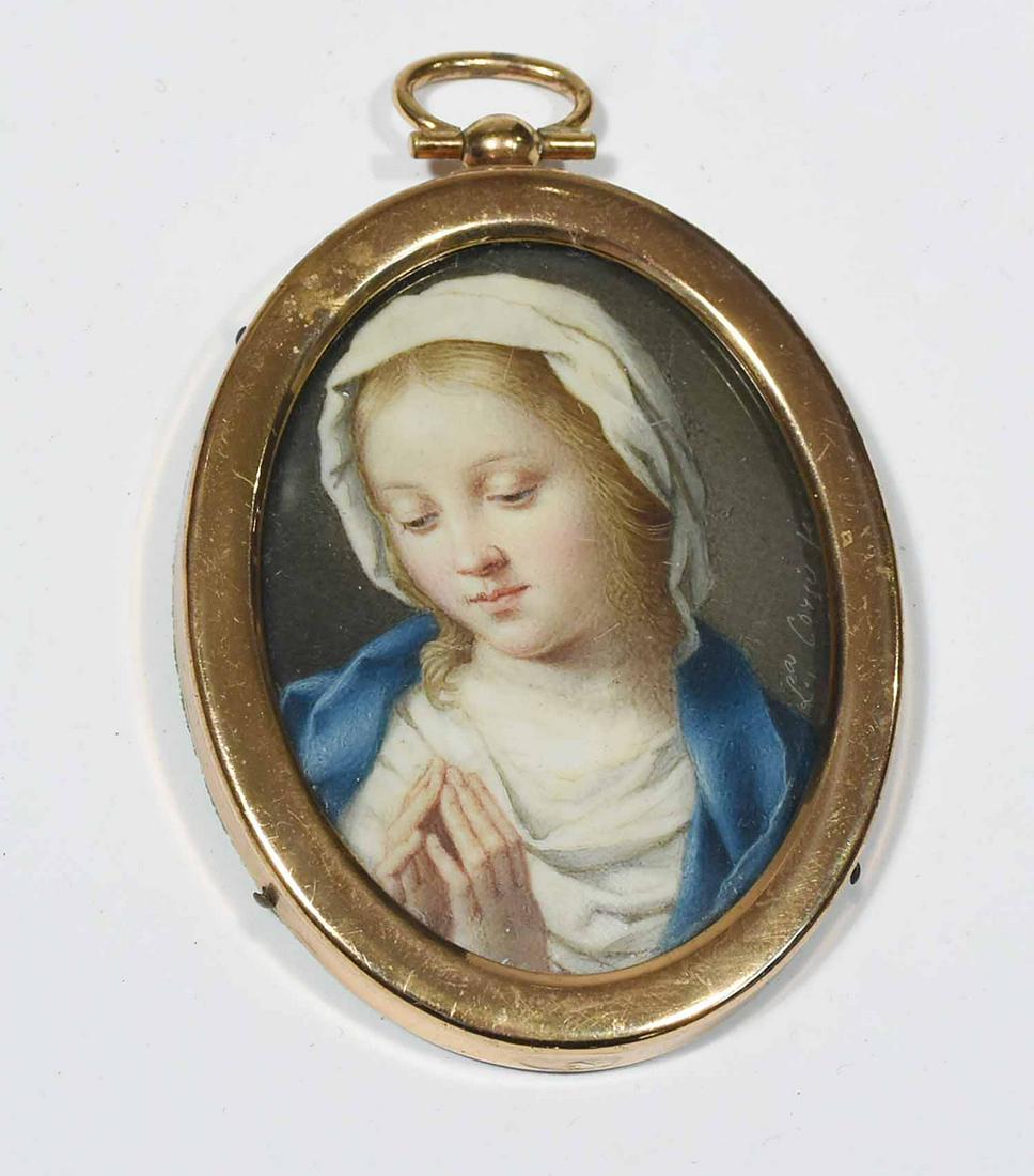 19TH C. SIGNED MINIATURE PORTRAIT OF A PIOUS WOMAN (1 of 5)
