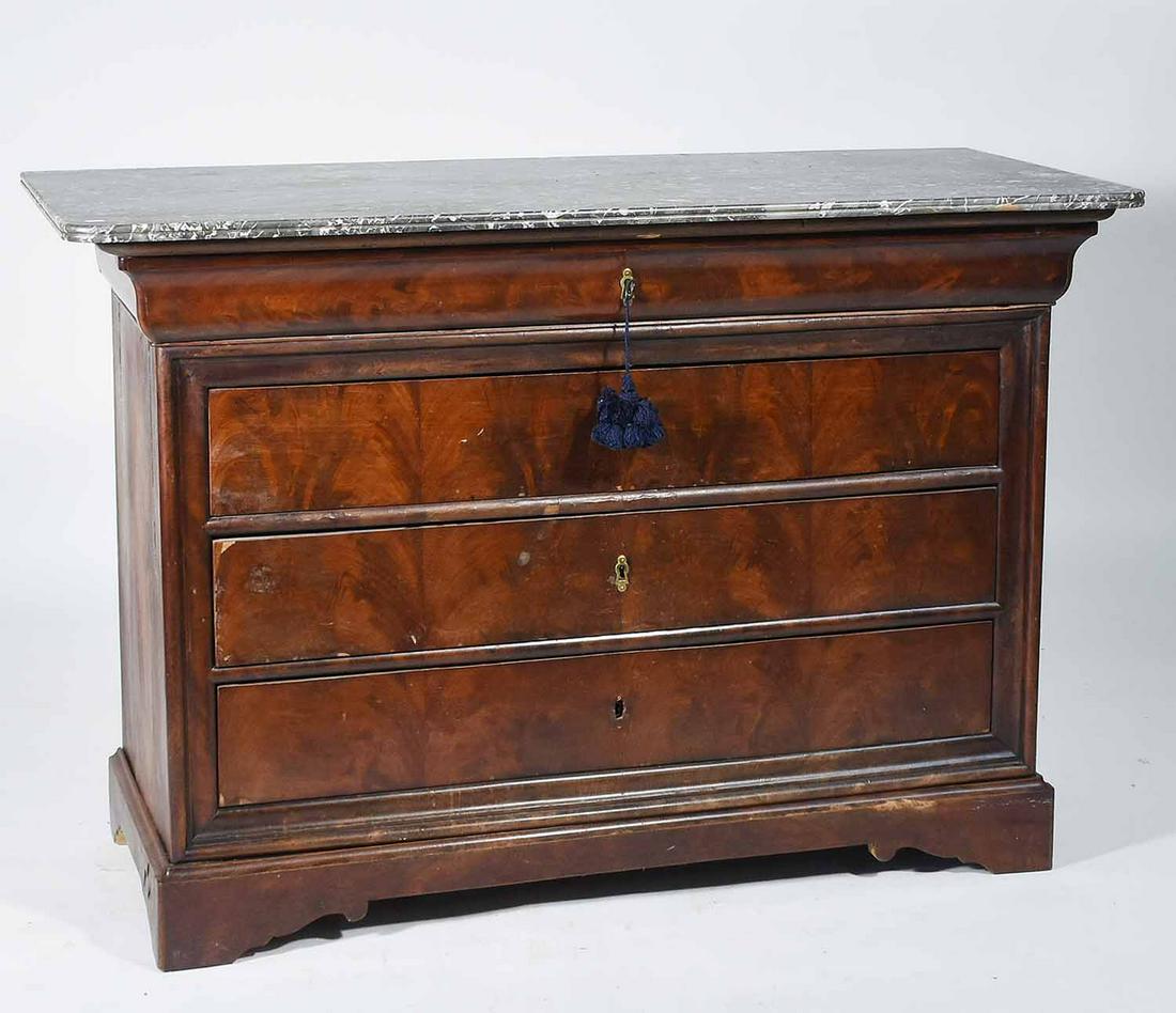 19TH C. FLAME MAHOGANY MARBLE TOP COMMODE (1 of 9)