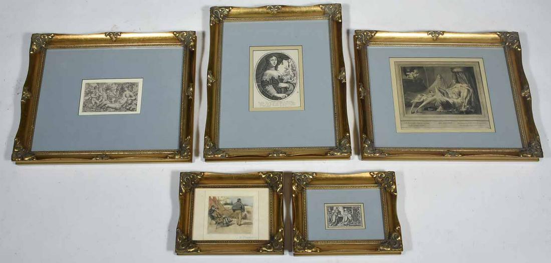 FOUR FRAMED OLD MASTER ENGRAVINGS AND ETCHING SIGNED (1 of 8)