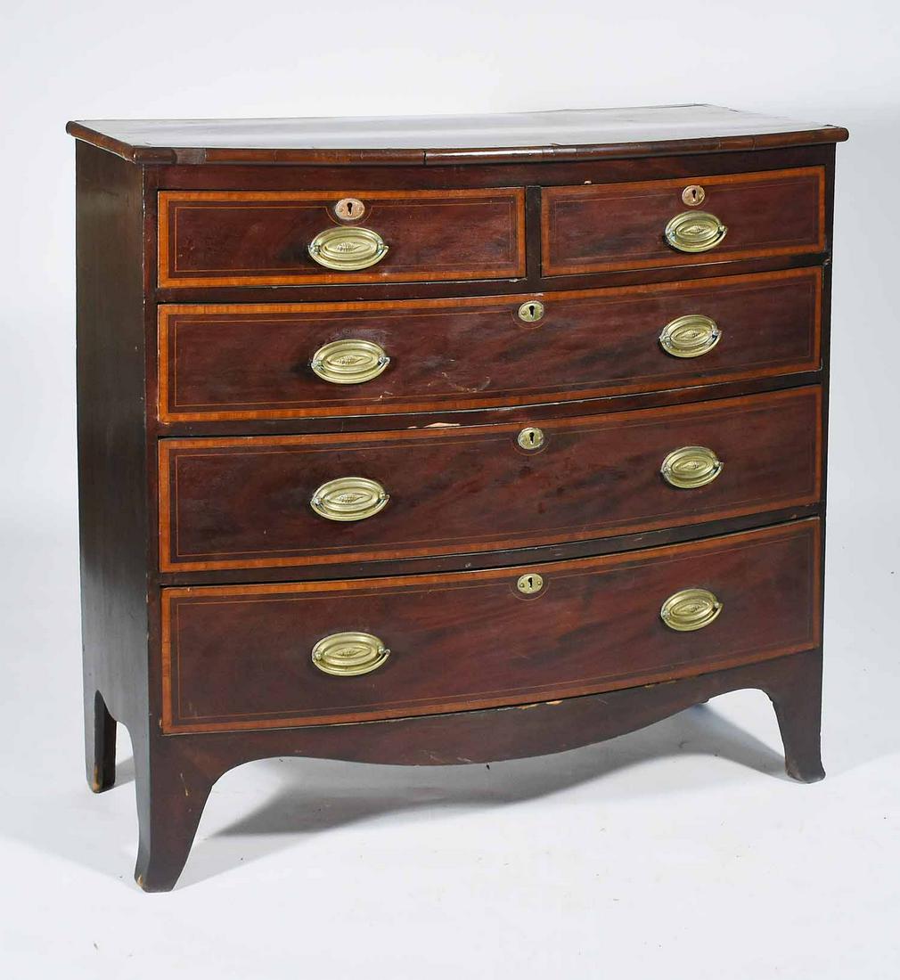 19TH C. INLAID ENGLISH MAHOGANY BOW-FRONT CHEST (1 of 8)