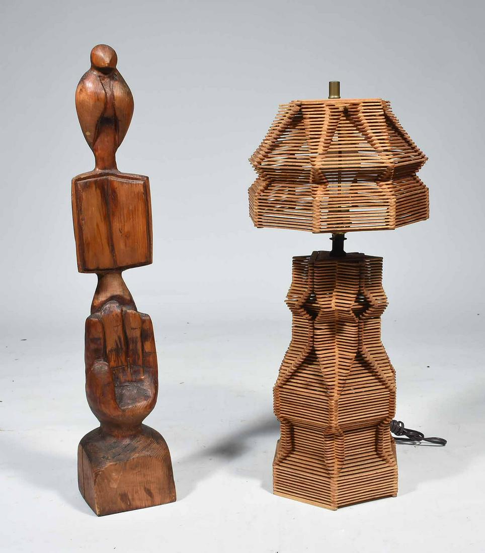 SIGNED CEDAR CARVED MASONIC SCULPTURE AND POPSICLE (1 of 9)