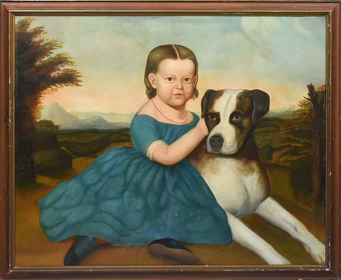 19TH C. O/C, AMERICAN SCHOOL, YOUNG GIRL IN A BLUE (1 of 5)