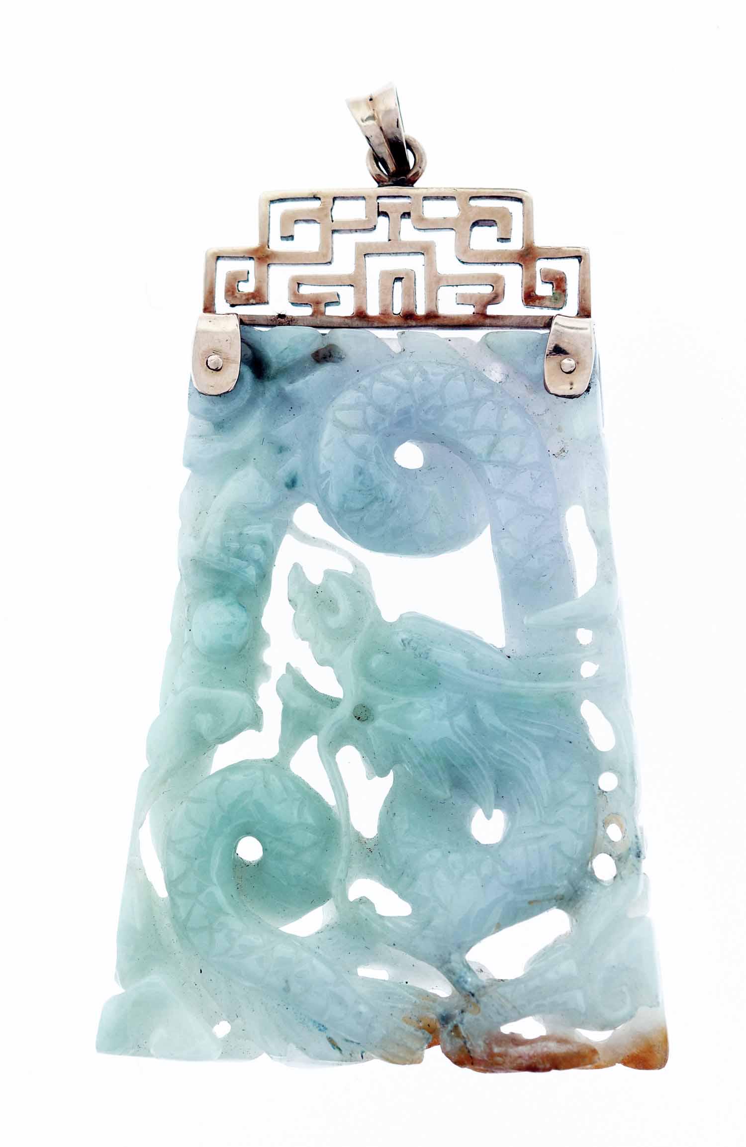 CARVED CHINESE JADE PENDANT 14K GOLD (1 of 3)
