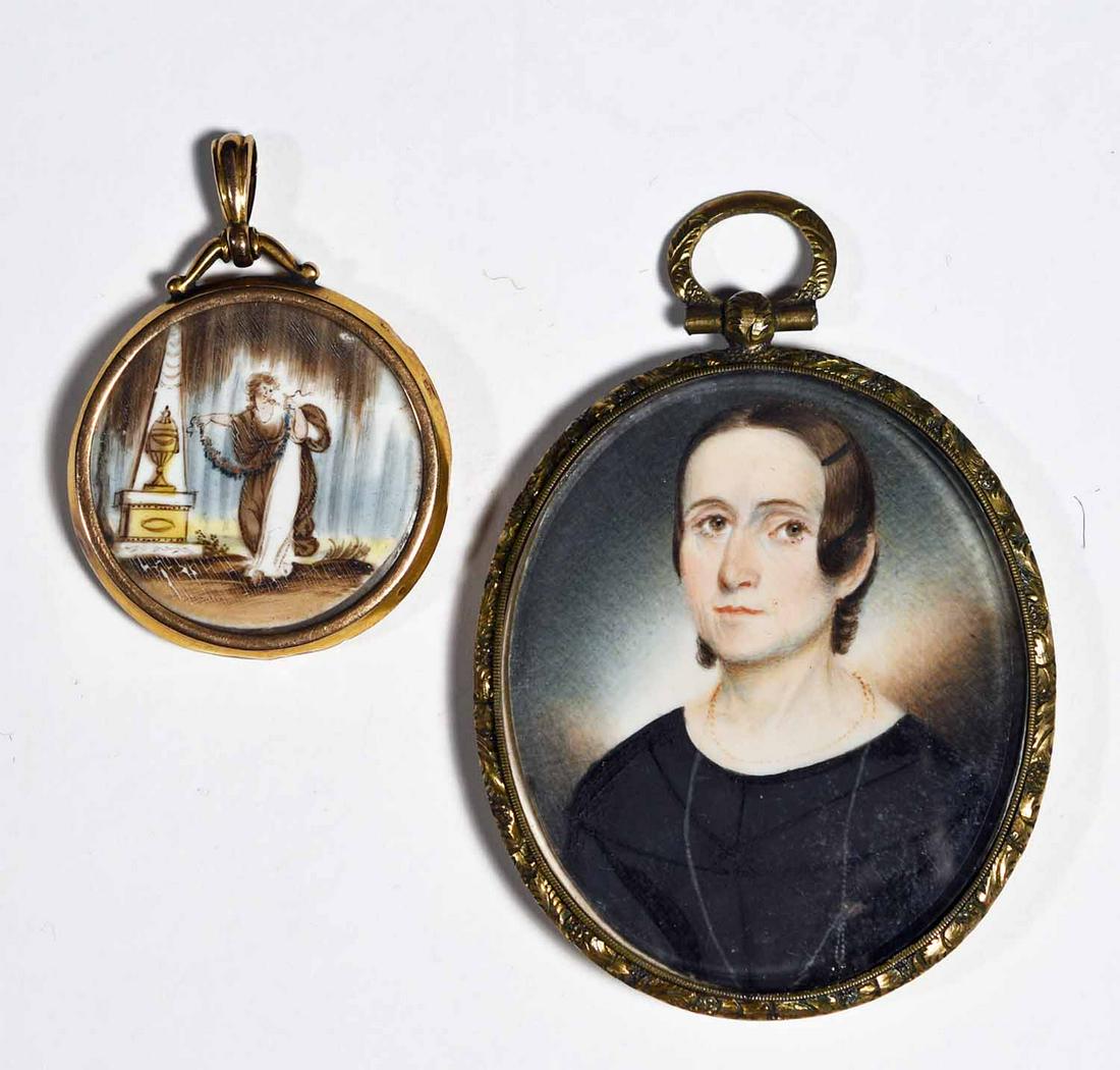 TWO 19TH C. MINIATURE PAINTINGS INCLUDING MOURNING (1 of 5)