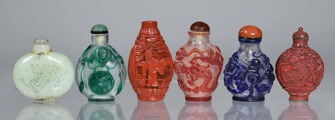 COLLECTION OF SIX ASIAN SNUFF BOTTLES. (1 of 9)