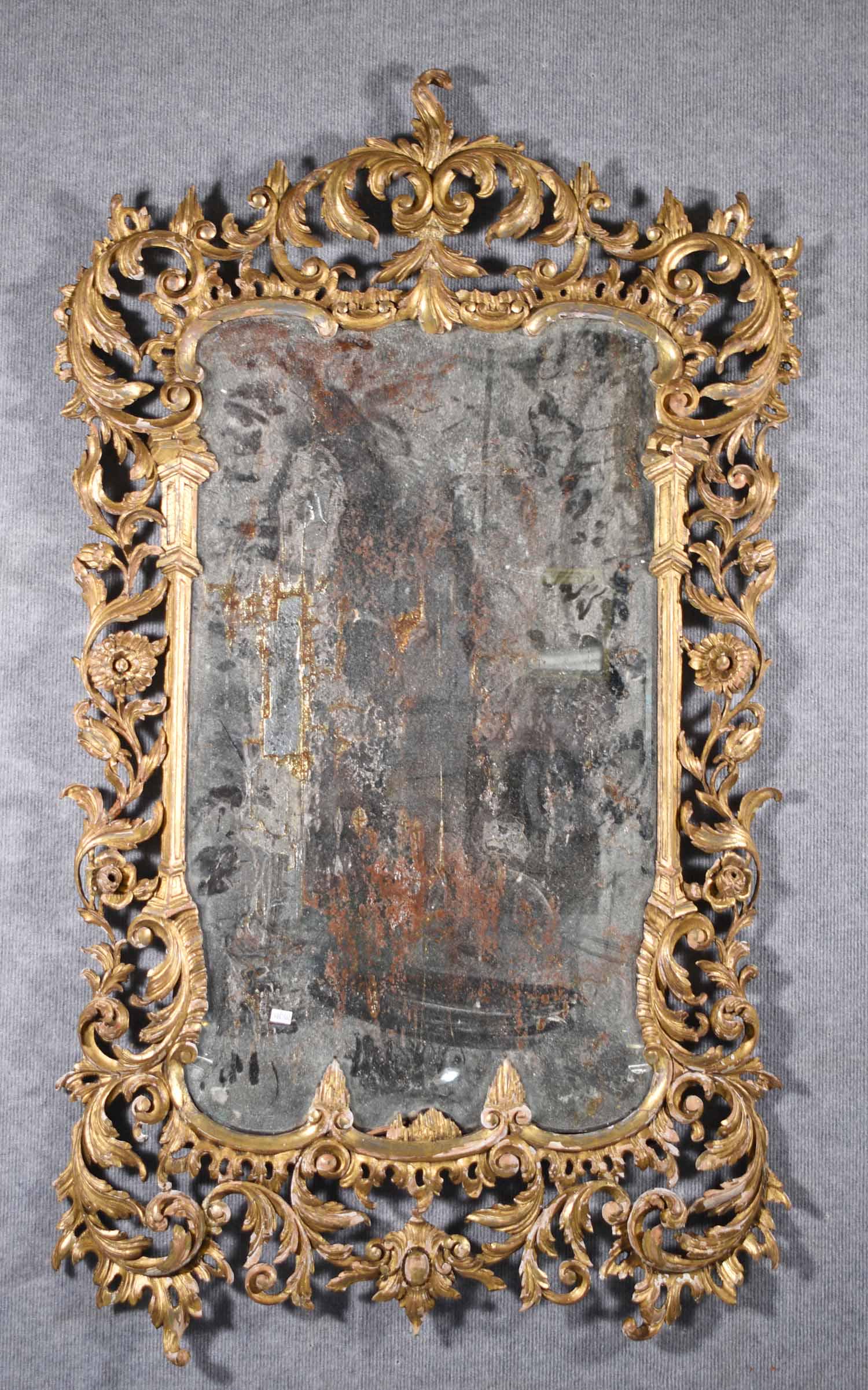 18TH C. ENGLISH CHINESE CHIPPENDALE WALL MIRROR. (1 of 2)