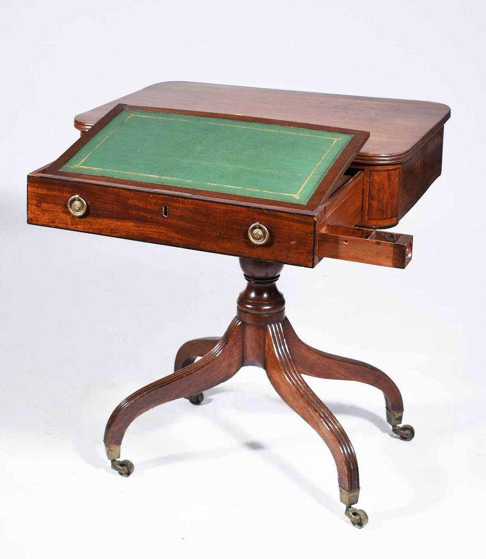 ENGLISH REGENCY MAHOGANY PEDESTAL BASE WRITING STAND, (1 of 5)