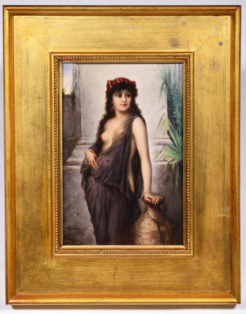 SIGNED 19TH C. PAINTED PORCELAIN PORTRAIT, FELLAH. (1 of 7)