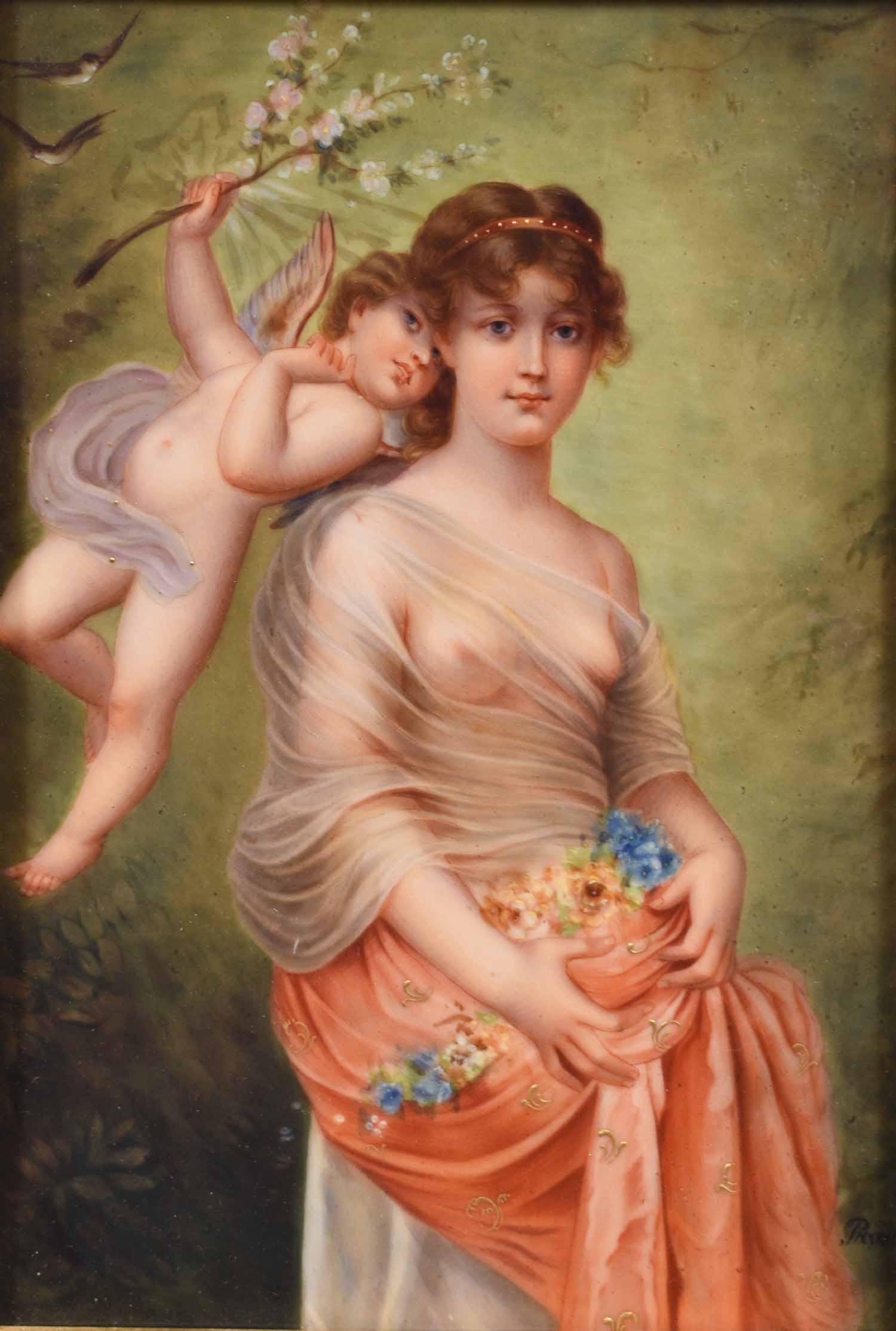 SIGNED 19TH C. KPM PAINTED PORCELAIN PORTRAIT, SPRING (1 of 3)