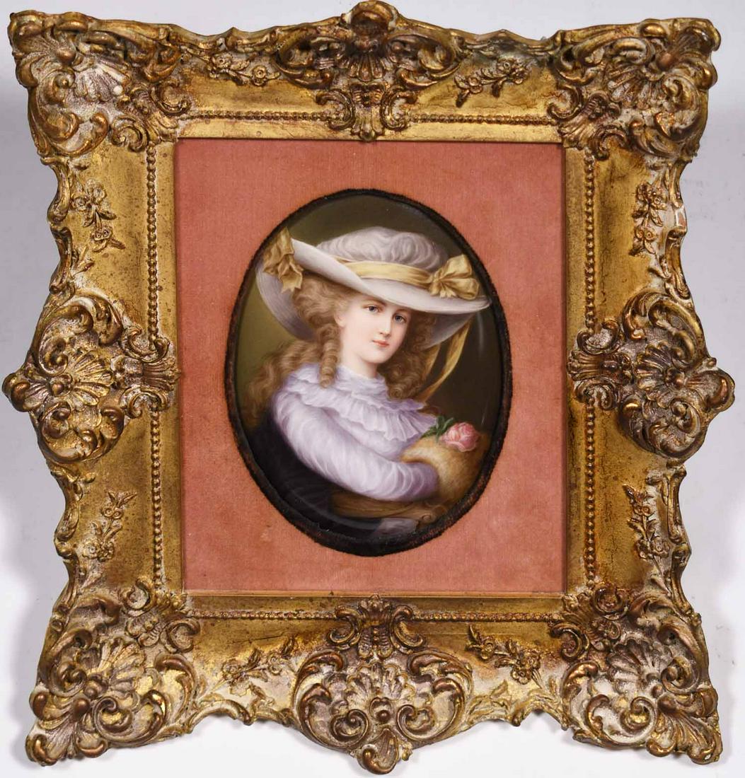 SIGNED 19TH C. KPM PAINTED PORCELAIN PORTRAIT, WOMAN IN (1 of 6)